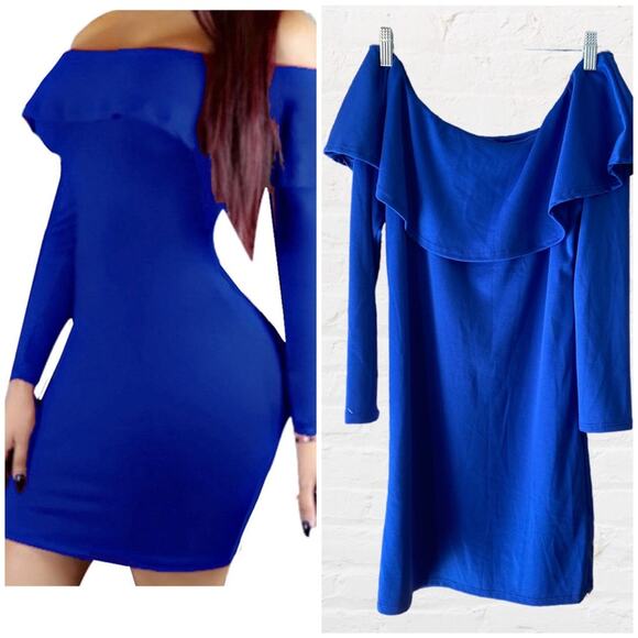 DOUBLJU RUFFLE OFF SHOULDER LONG SLEEVE MINI DRESS - Picture 1 of 7